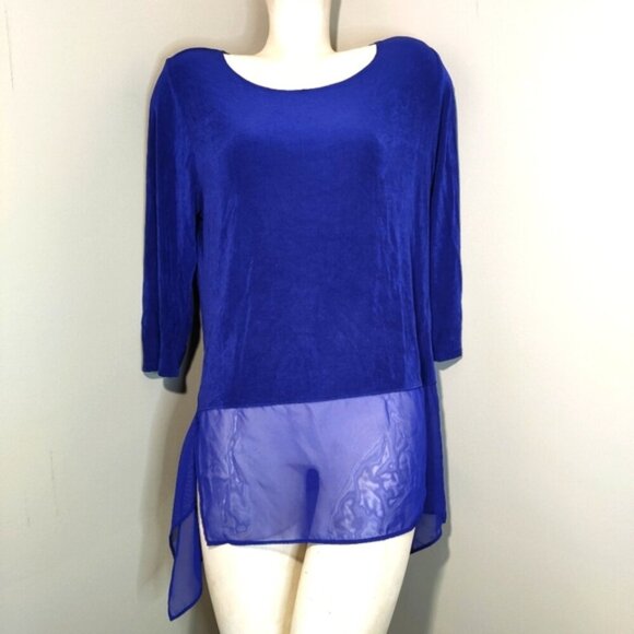 CHICO'S TRAVELERS Blue Casa Travel Knit Tunic Top Sheer Hem 2 L Purple - Picture 1 of 8